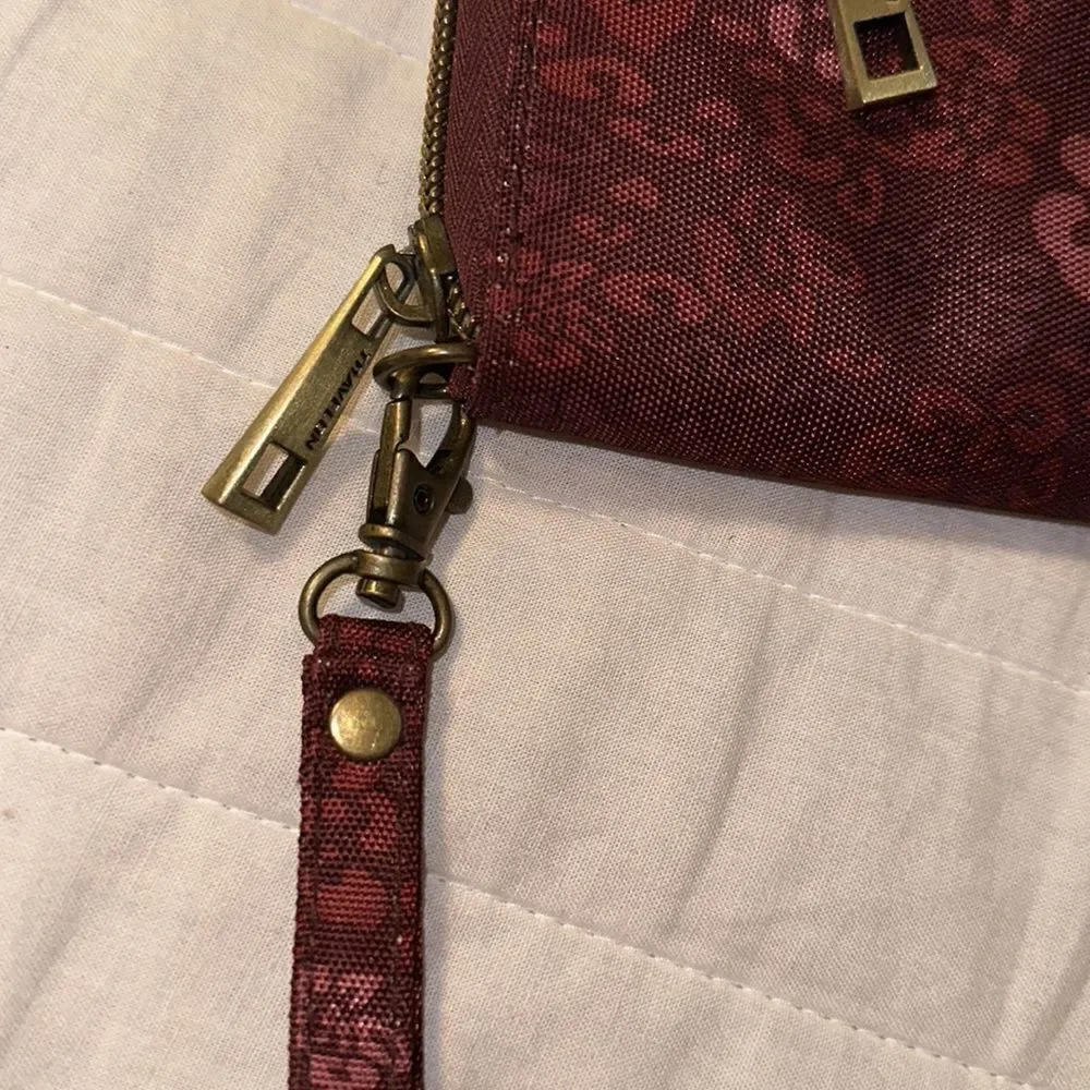 Travelon Burgundy Floral Nylon Travel Wallet Wristlet